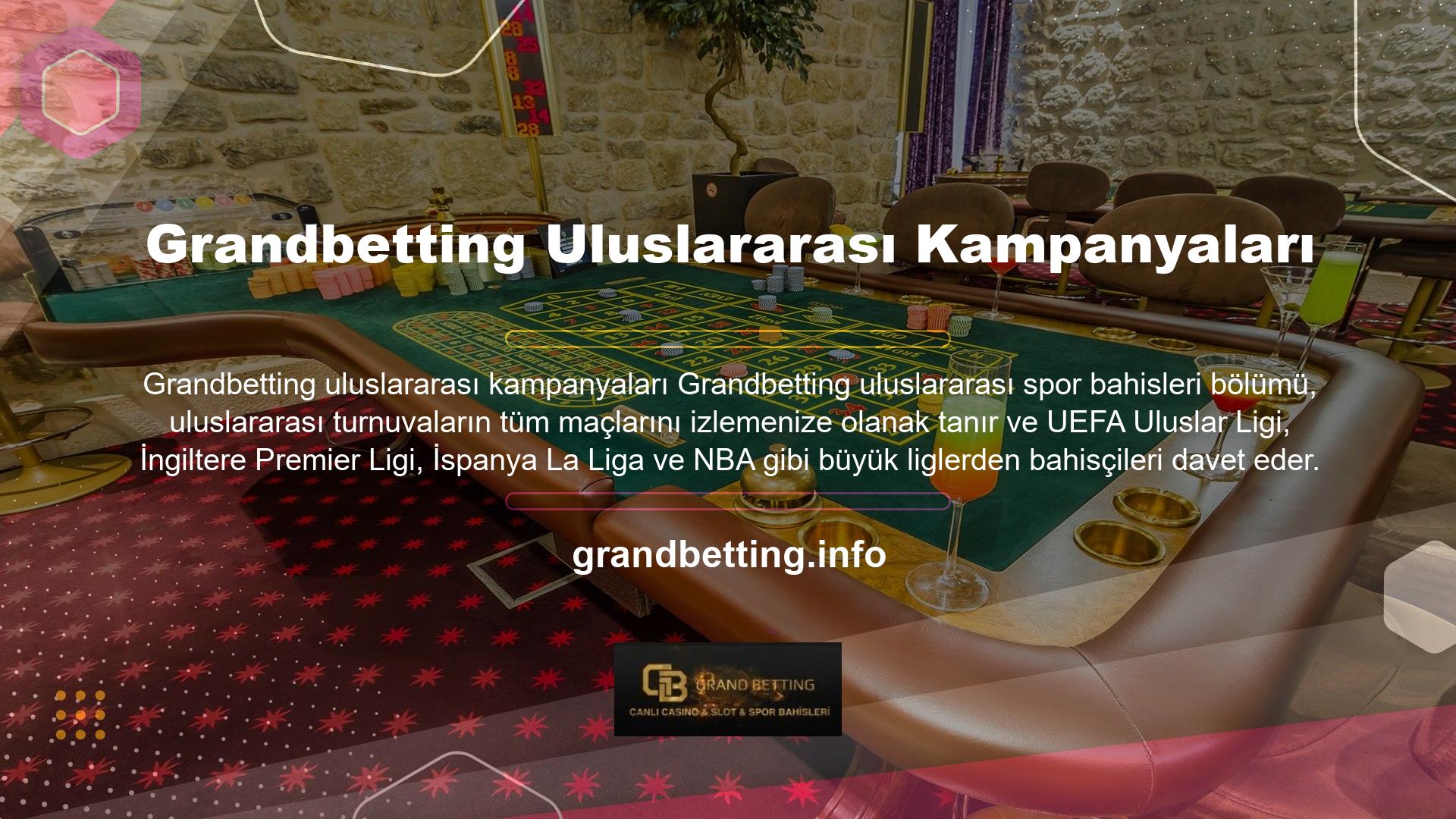 Casino Grandbetting Uluslararası Kampanyalar bölümünde blackjack, bakara, rulet ve daha fazlasını oynayabilirsiniz; Canlı Casino bölümü ise gerçek krupiyerlerle oynamanın heyecanını yaşamanızı sağlar